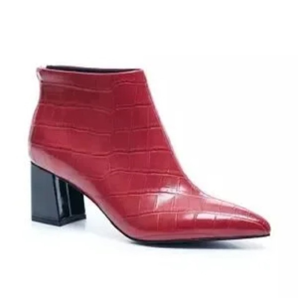 VHNY Red Croc-Patterned Ankle Booties